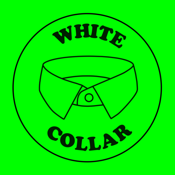 Sticker reading 'White Collar' with a line drawing of a shirt collar.